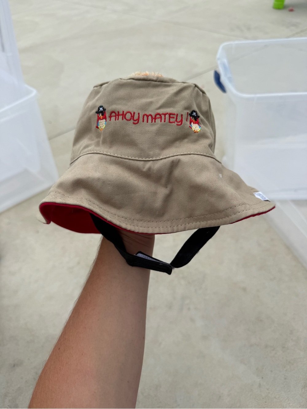 Kids Reversible Khaki and Red Bucket Hat - 'Ahoy Matey'